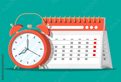 Paper spiral wall calendar and clocks.