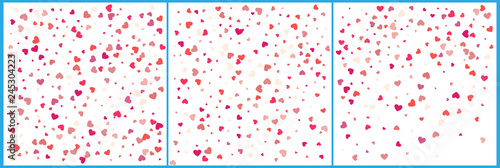 Red hearts confetti celebrations. Simple festive modern design. Holiday vector. Set 3 in 1