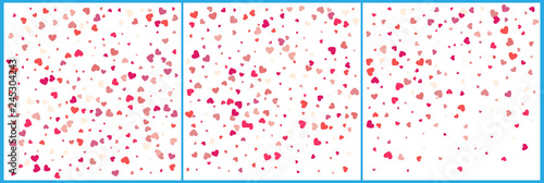 Red hearts confetti celebrations. Simple festive modern design. Holiday vector. Set 3 in 1