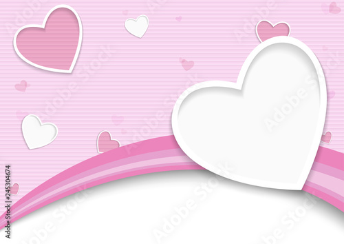 Striped Valentine Background with Hearts in Pink and White Tones - Soft Illus...