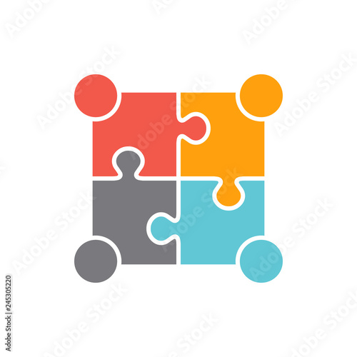 Teamwork People Four Puzzle Persons. Vector Design