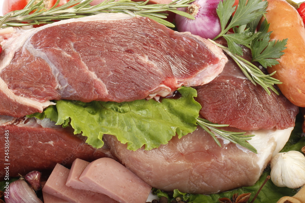 Fototapeta premium heap of meat with spices background
