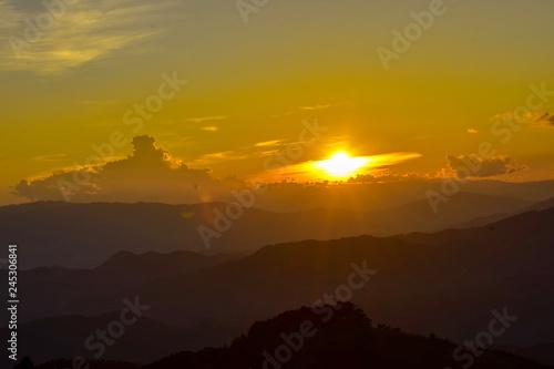 Sunset at Doi Chang Mub , Mae Fa Luang ,Chiang Rai , Thailand.
