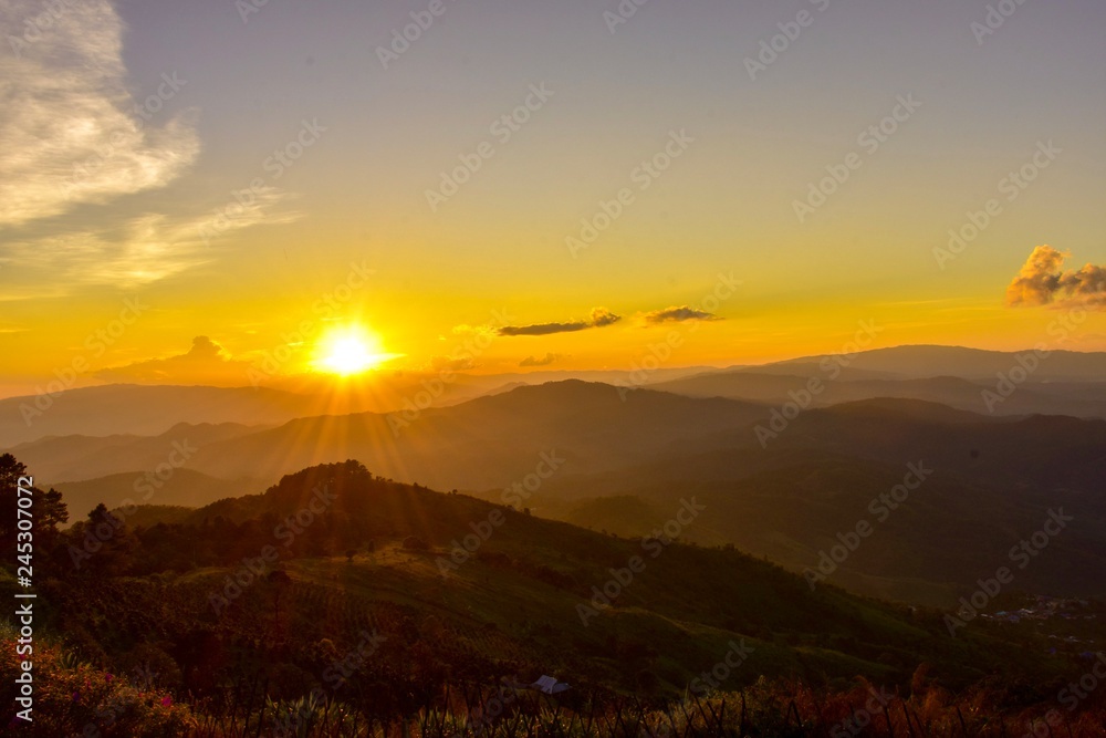 Sunset at Doi Chang Mub , Mae Fa Luang ,Chiang Rai , Thailand.