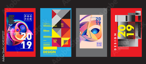 2019 New Poster Design Template. Trendy Vector Typography and Colorful Illustration Collage for Cover and Page Layout Design Template in eps10