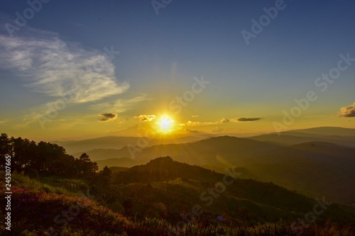 Sunset at Doi Chang Mub , Mae Fa Luang ,Chiang Rai , Thailand.