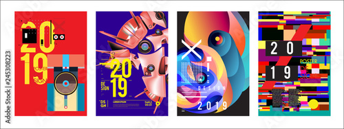 2019 New Poster Design Template. Trendy Vector Typography and Colorful Illustration Collage for Cover and Page Layout Design Template in eps10