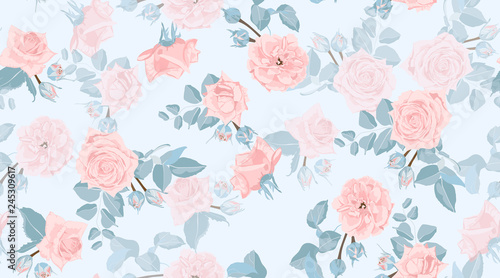 Floral Roses Pattern in Pastel Colors.