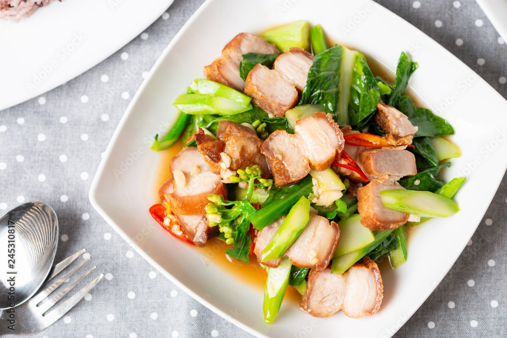 Crispy Pork Belly Stir Fry With Chinese Kale