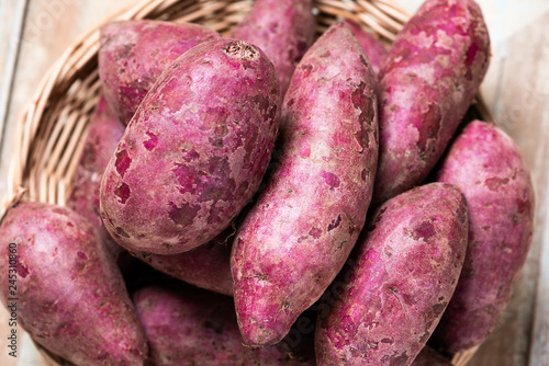 Sweet Potatoes Purple Colored on Table