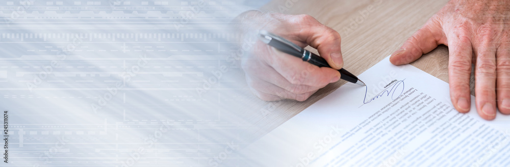 Man signing a contract. panoramic banner Man signing a contract. panoramic banner