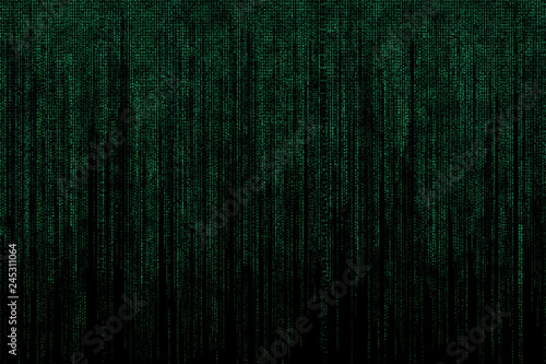 Cyberspace with green digital falling lines  green digits on black screen. Vertically fallen digital coding computer background . Abstract technology background.