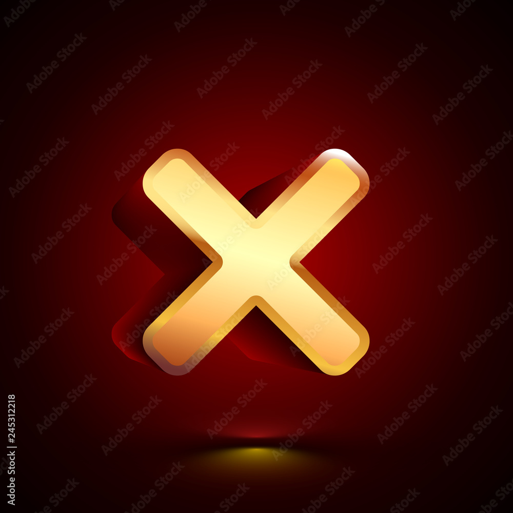 Fototapeta premium 3D stylized Decline icon. Golden vector icon. Isolated symbol illustration on dark background.