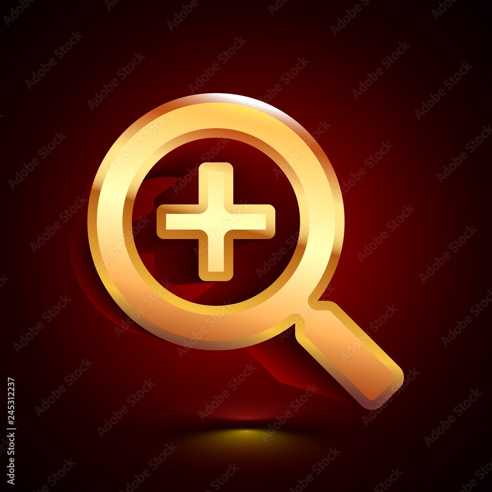 3D stylized Zoom In icon. Golden vector icon. Isolated symbol illustration on dark background. 3D stylized Zoom In icon. Golden vector icon. Isolated symbol illustration on dark background.