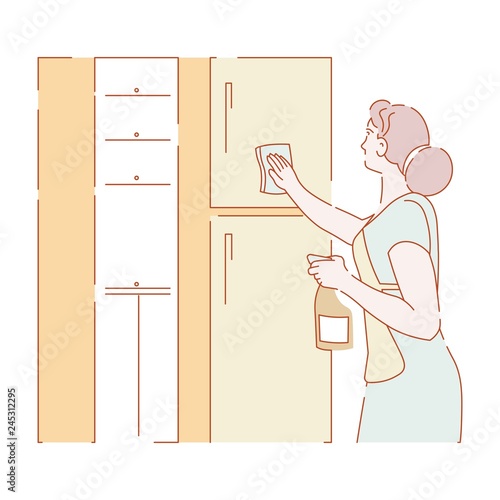 Housewife removing dust cleaning and housework vector