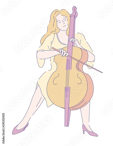 Female cellist in dress classic music performance