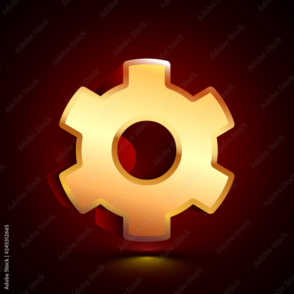 3D stylized Cog Wheel icon. Golden vector icon. Isolated symbol illustration on dark background. 3D stylized Cog Wheel icon. Golden vector icon. Isolated symbol illustration on dark background.