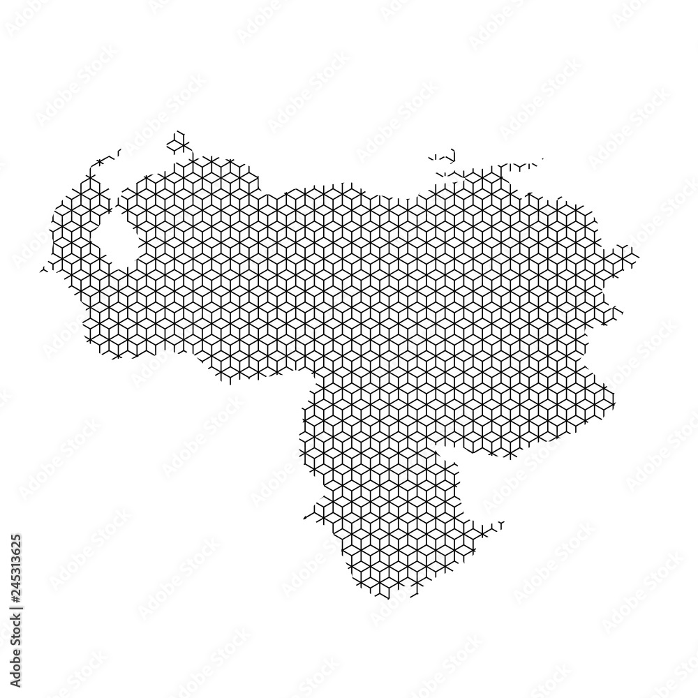 Venezuela map abstract schematic from black lines repeating pattern geometric background with rhombus and nodes from rhombuses. Vector illustration.