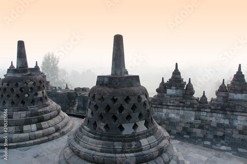 Borobudur Temple with the mysteries forest surrounding at dawn, Yogyakarta, Indonesia