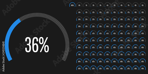 Set of circular sector percentage diagrams (meters) from 0 to 100 ready-to-use for web design, user interface (UI) or infographic - indicator with blue