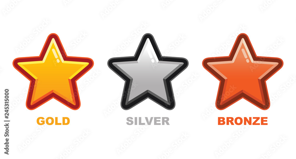 Collection of Gold Silver and Bronze Star Medal Flat Vector Illustration Collection of Gold Silver and Bronze Star Medal Flat Vector Illustration