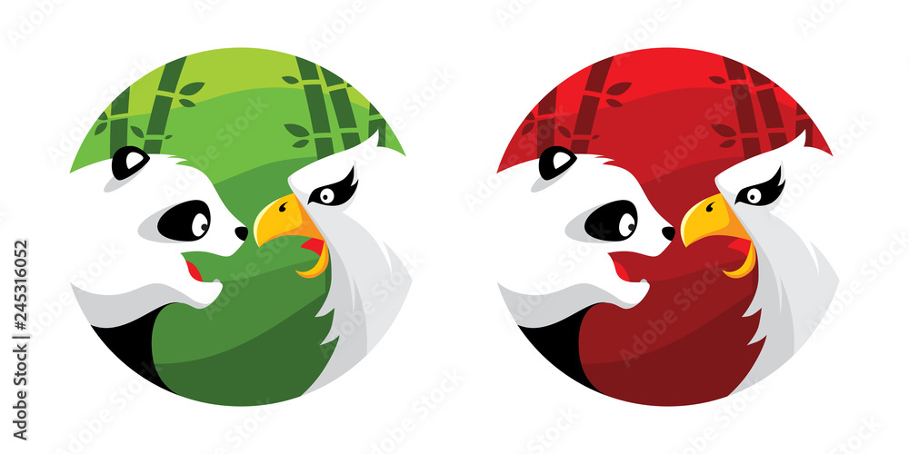 Fototapeta premium Panda Eagle Logo Illustration Vector in Flat Style
