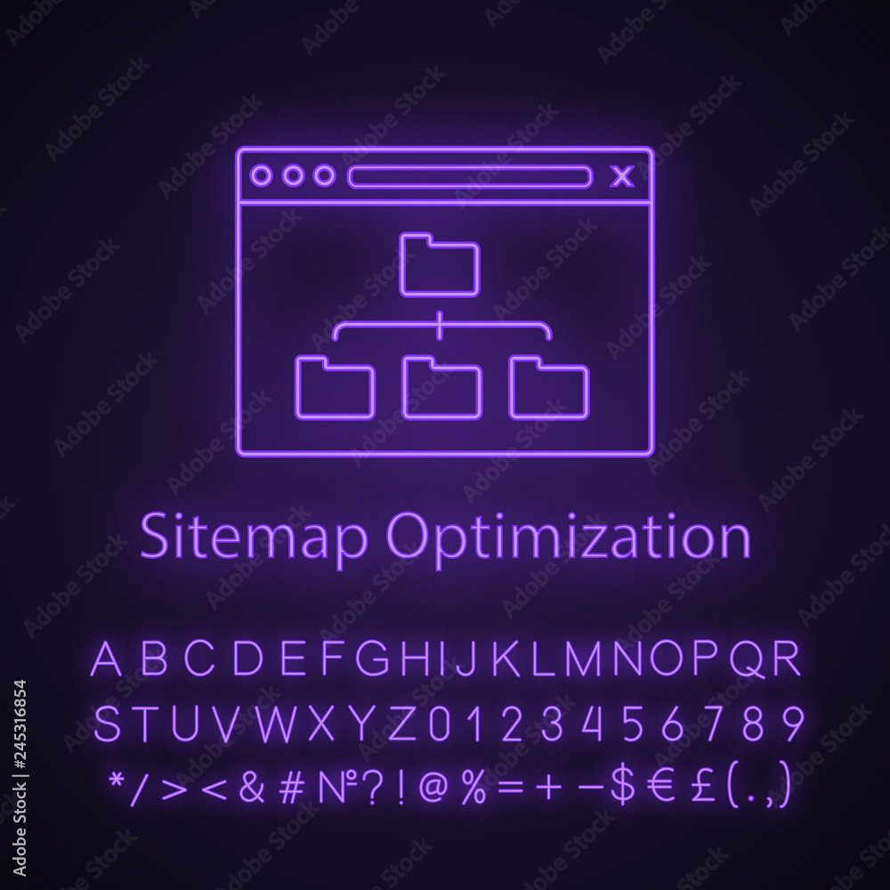 Sitemap optimization neon light icon Sitemap optimization neon light icon