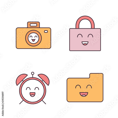 Smiling items color icons set