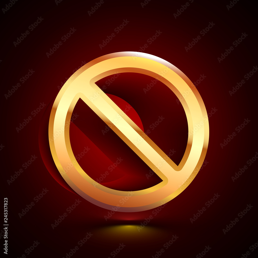 3D stylized Ban icon. Golden vector icon. Isolated symbol illustration on dark background. 3D stylized Ban icon. Golden vector icon. Isolated symbol illustration on dark background.