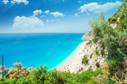 Egremni beach, Lefkada island, Greece. Large and long beach with turquoise water on the island of Lefkada in Greece © Lucian Bolca