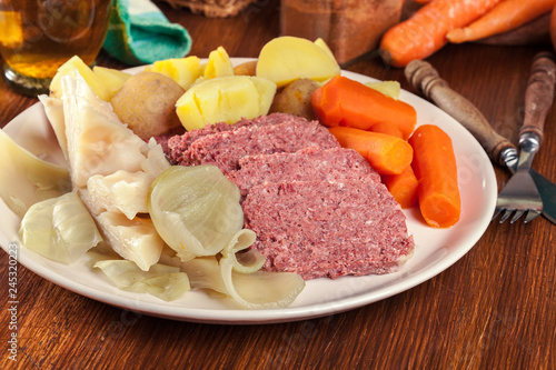 Corned beef and cabbage with potatoes and carrots