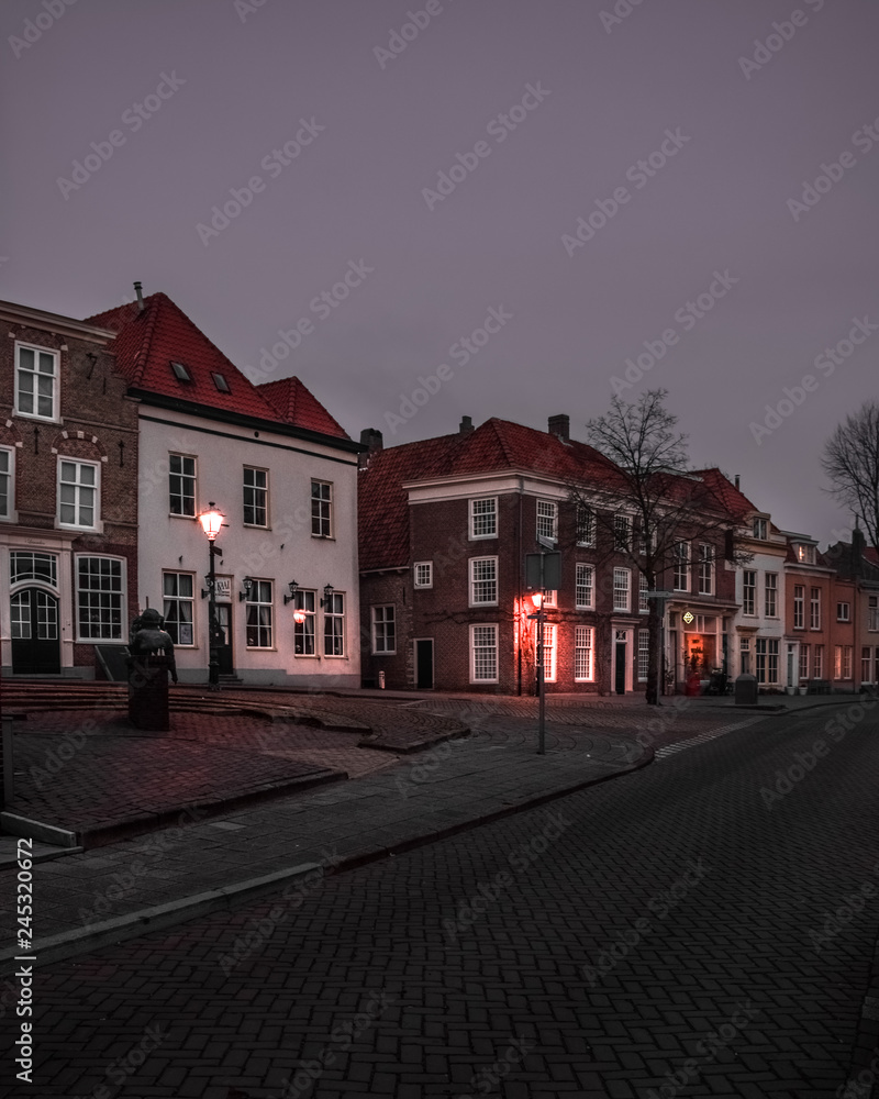 Naklejka premium Night photography in Bergen op Zoom, the Netherlands