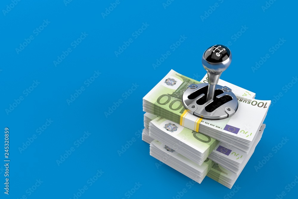 Fototapeta premium Gearshift on stack of money