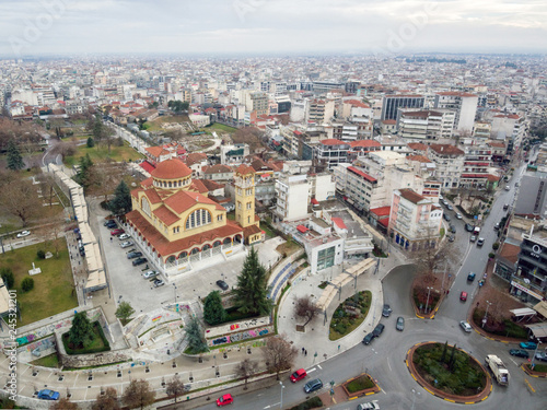Aerial photo of Saint Achilios of Larissa and part of the city, Thessaly Greece