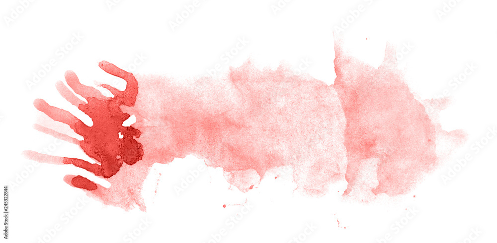 Abstract watercolor background hand-drawn on paper. Volumetric smoke elements. Red, Grenadine color. For design, web, card, text, decoration, surfaces.