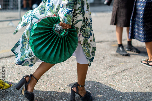 Street style details-green bag from Milan fashion week Spring Summer 2019 photo