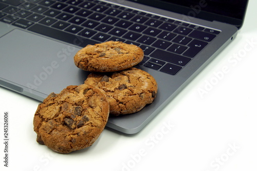 Cookies on a computer keyboard. Concept of internet cookies