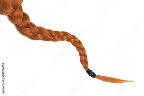 Women braid on a white background. Red hair, isolated photo