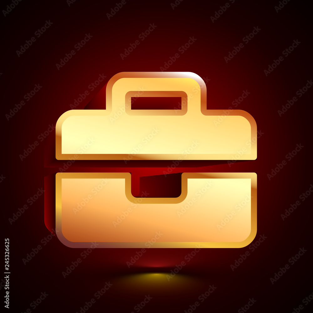 3D stylized Briefcase icon. Golden vector icon. Isolated symbol illustration on dark background. 3D stylized Briefcase icon. Golden vector icon. Isolated symbol illustration on dark background.