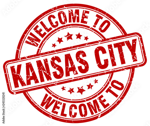 welcome to Kansas City red round vintage stamp
