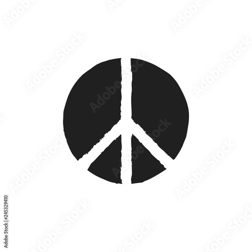 Grunge texture hippie round peace black sign.