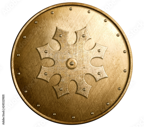 Large bronze metal shield isolated 3d illustration