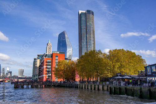 LONDON, ENGLAND - 9 NOV 2018:  Landscape view of south bank district near the river Thames. London, United Kingdom. photo