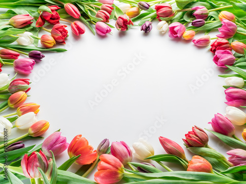 Fototapeta Naklejka Na Ścianę i Meble -  Colorful bouquet of tulips on white background.