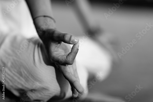 Mindfulness and Meditation. Yoga Woman Detail. Lotus position © Microgen