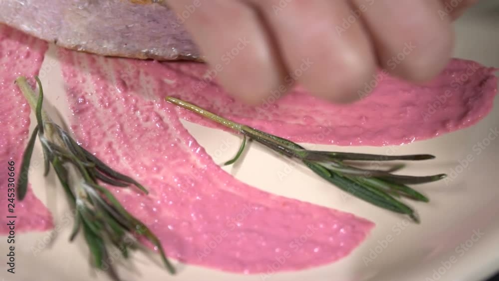 custom made wallpaper toronto digitalDecorate plate with salmon steak. Slow motion