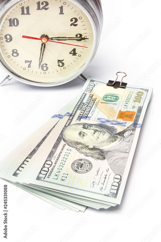 Clock Service business dollar money on white background Clock Service business dollar money on white background