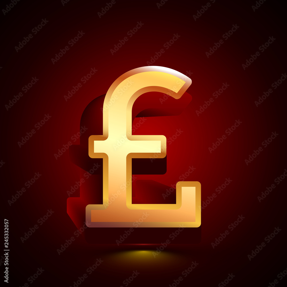 3D stylized Pound icon. Golden vector icon. Isolated symbol illustration on dark background.