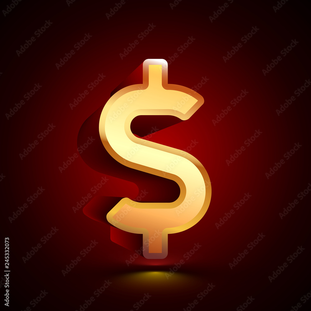 3D stylized Dollar icon. Golden vector icon. Isolated symbol illustration on dark background. 3D stylized Dollar icon. Golden vector icon. Isolated symbol illustration on dark background.