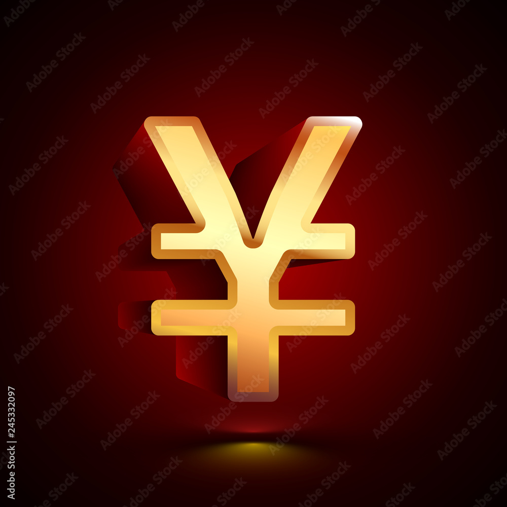 Obraz premium 3D stylized Yen icon. Golden vector icon. Isolated symbol illustration on dark background.